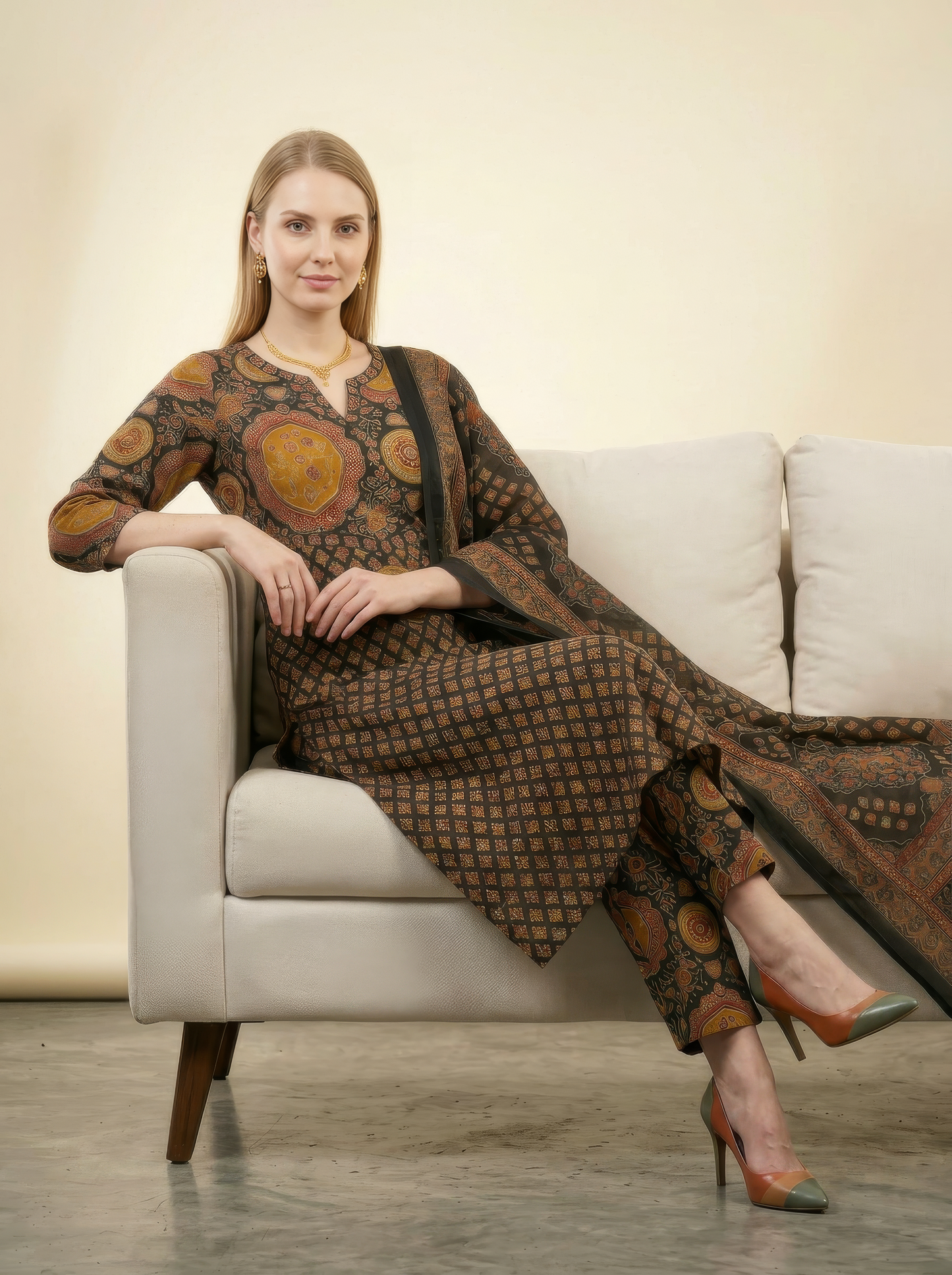Premium Black Printed Cotton Dupatta Set Wholesale Women Wear Collection
