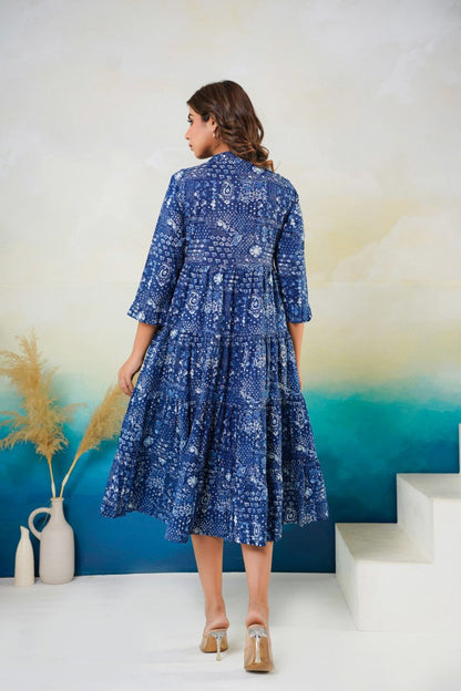 Floral print navy blue dress online