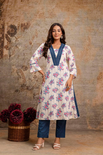 Floral printed kurta set in pure cotton