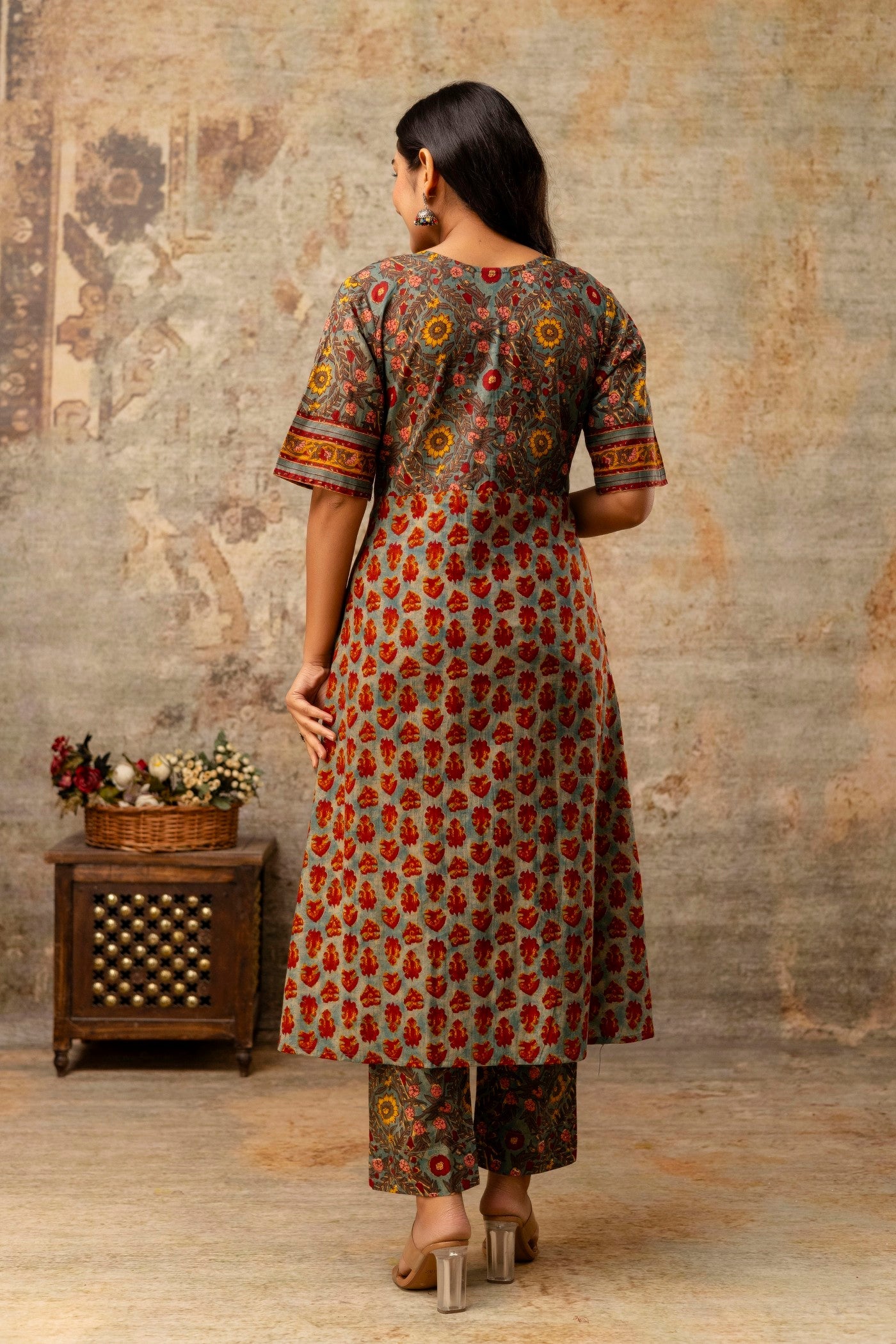 Full view of printed cotton ethnic suit
