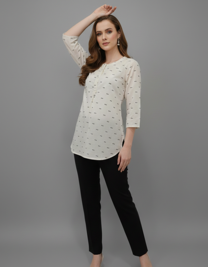 Aarika Off-White Jaipuri Cotton Straight Top – Wholesale Supply