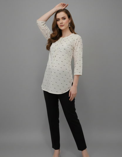 Aarika Off-White Jaipuri Cotton Straight Top – Wholesale Supply