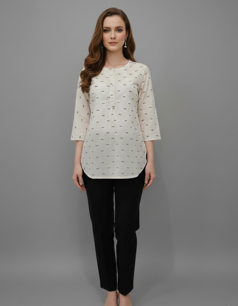 Aarika Off-White Jaipuri Cotton Straight Top – Wholesale Supply