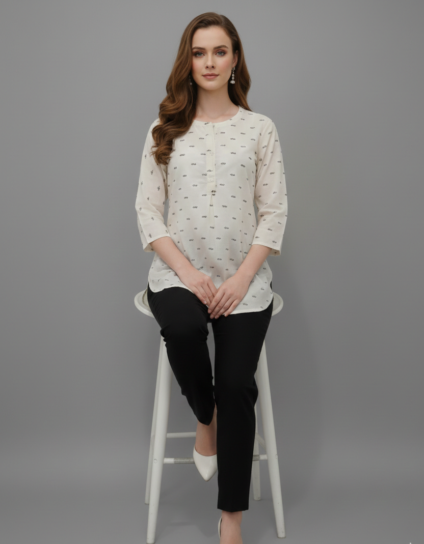 Aarika Off-White Jaipuri Cotton Straight Top – Wholesale Supply