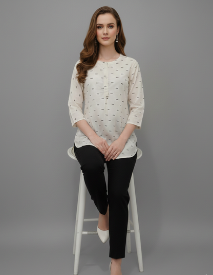Aarika Off-White Jaipuri Cotton Straight Top – Wholesale Supply