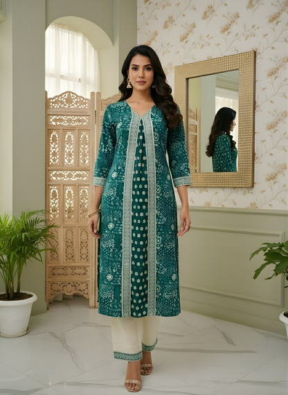 Green cotton kurta set for women manufacturer supply