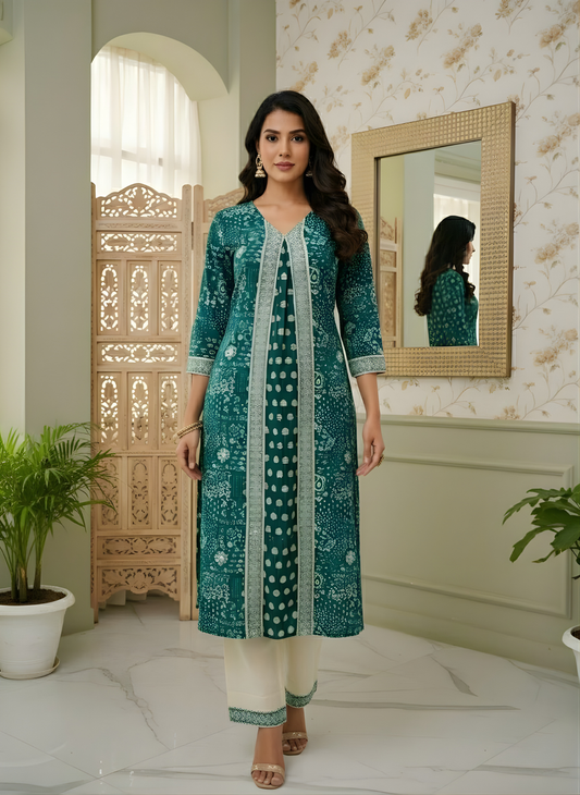 Green cotton kurta set for women manufacturer supply