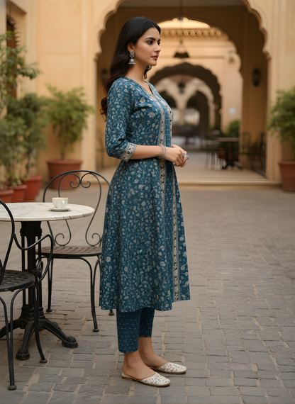 Blue cotton kurta set for women manufacturer supply