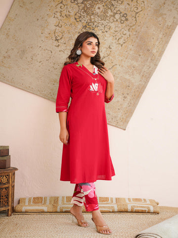 Women wear wholesale manufacturer India Red cotton kurta set