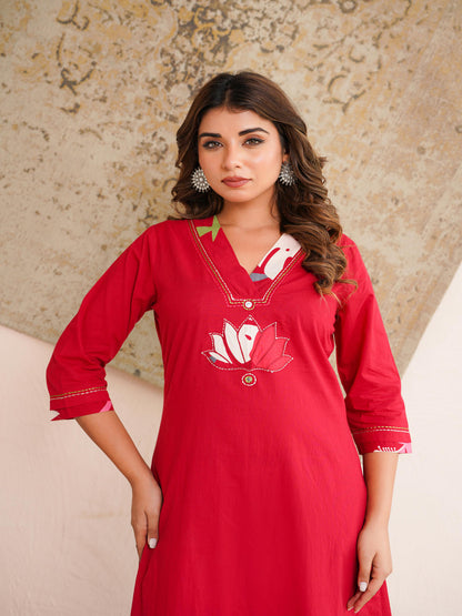 Neelufer Creation women wear manufacturer floral red cotton kurta set