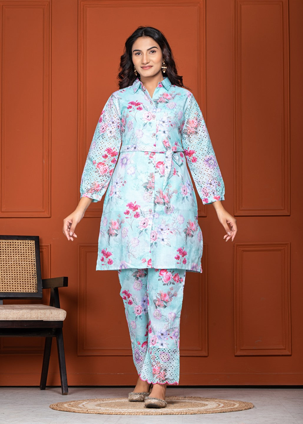 Floral Shipli Fabric Belted Cord Set – Women Wear Wholesale Collection