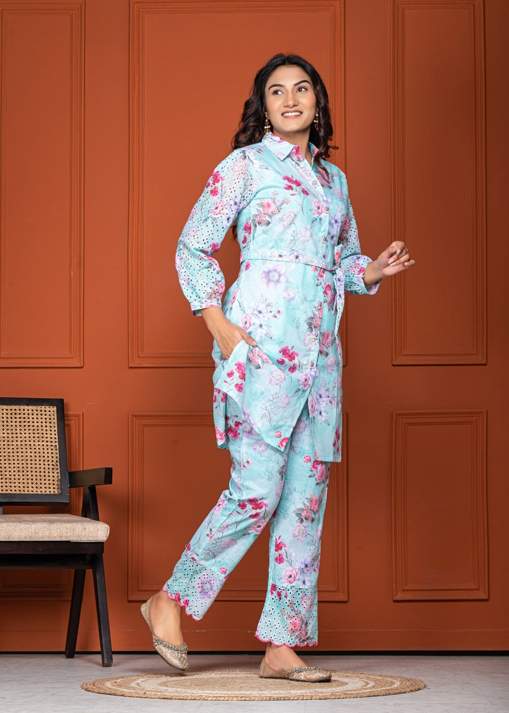 Floral Shipli Fabric Belted Cord Set – Women Wear Wholesale Collection