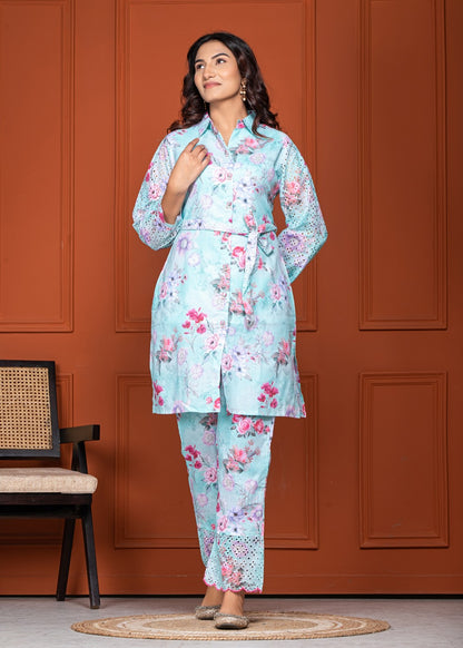 Floral Shipli Fabric Belted Cord Set – Women Wear Wholesale Collection