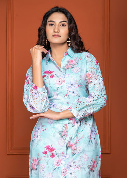 Floral Shipli Fabric Belted Cord Set – Women Wear Wholesale Collection