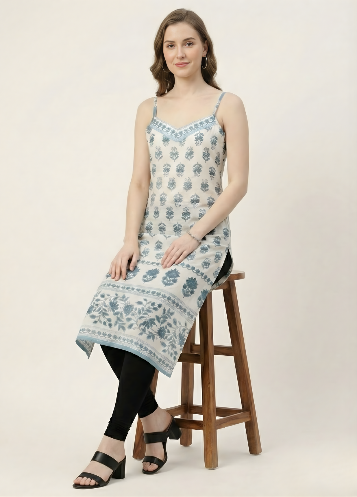 Ivory blue printed mul cotton kurti wholesale manufacturer