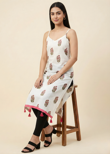 Ivory Red Floral Mul Cotton Kurti – Wholesale Manufacturer for Women’s Summer Wear