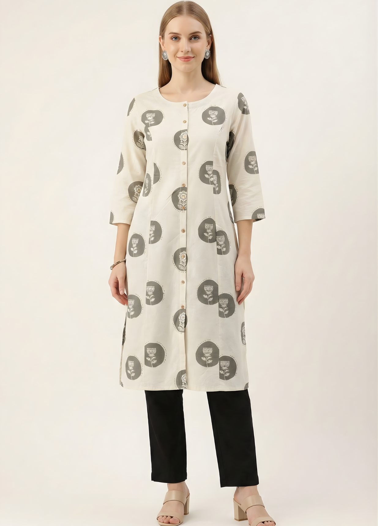 Ivory grey printed cotton kurti wholesale manufacturer