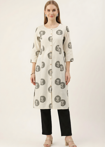 Ivory grey printed cotton kurti wholesale manufacturer