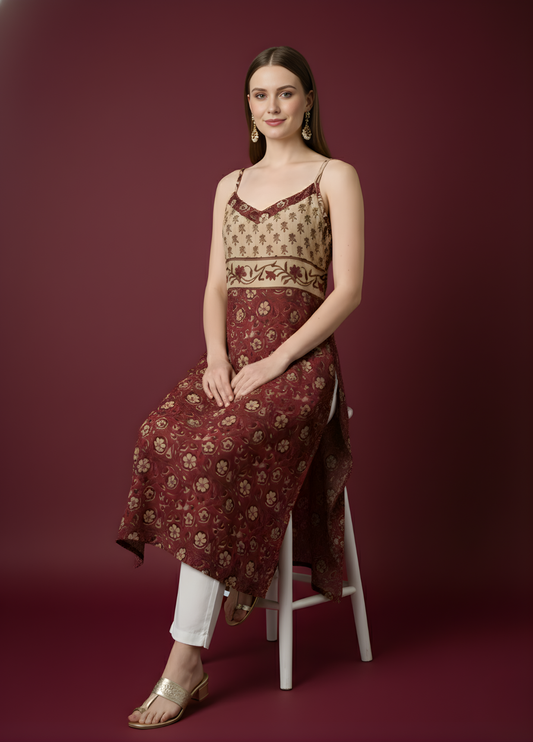 Wine Maroon Printed Mul Cotton Kurti – Wholesale Manufacturer for Women’s Ethnic Wear