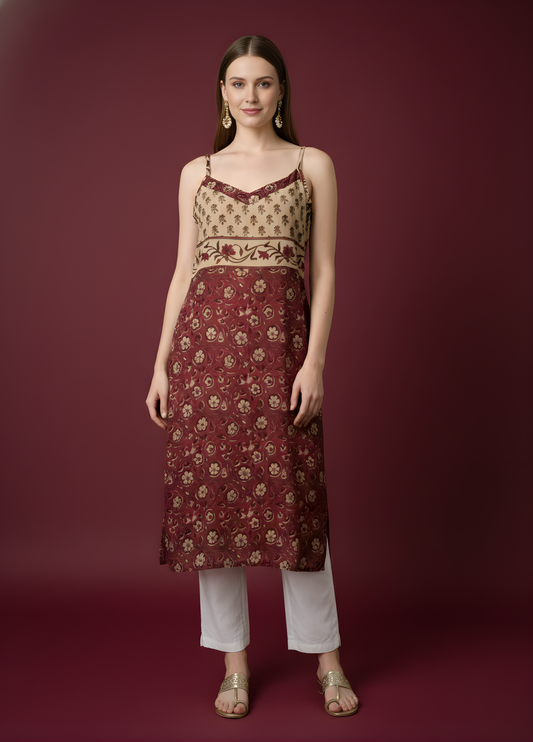 Wine Maroon Printed Mul Cotton Kurti – Wholesale Manufacturer for Women’s Ethnic Wear
