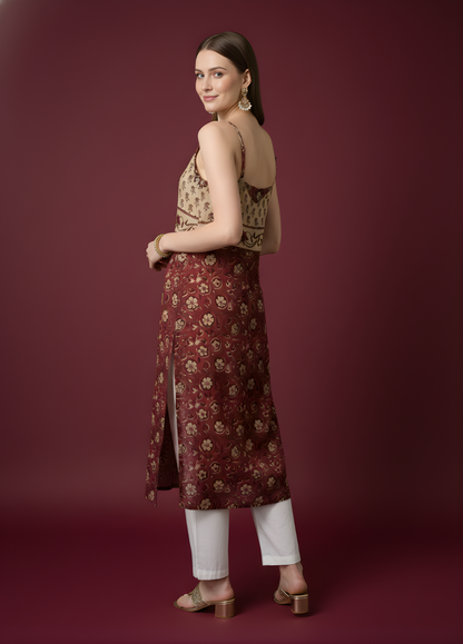 Wine Maroon Printed Mul Cotton Kurti – Wholesale Manufacturer for Women’s Ethnic Wear