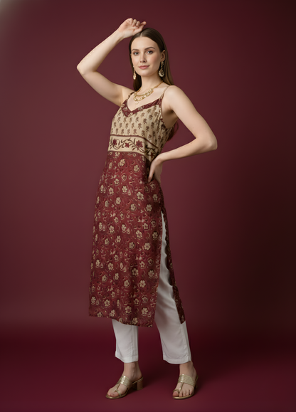 Wine Maroon Printed Mul Cotton Kurti – Wholesale Manufacturer for Women’s Ethnic Wear