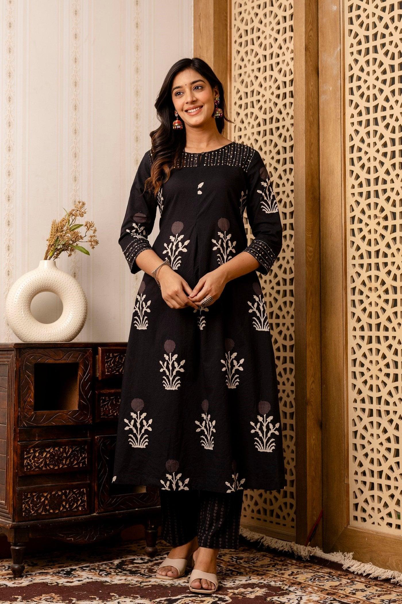 Neelufer Creation black pure cotton kurta set
