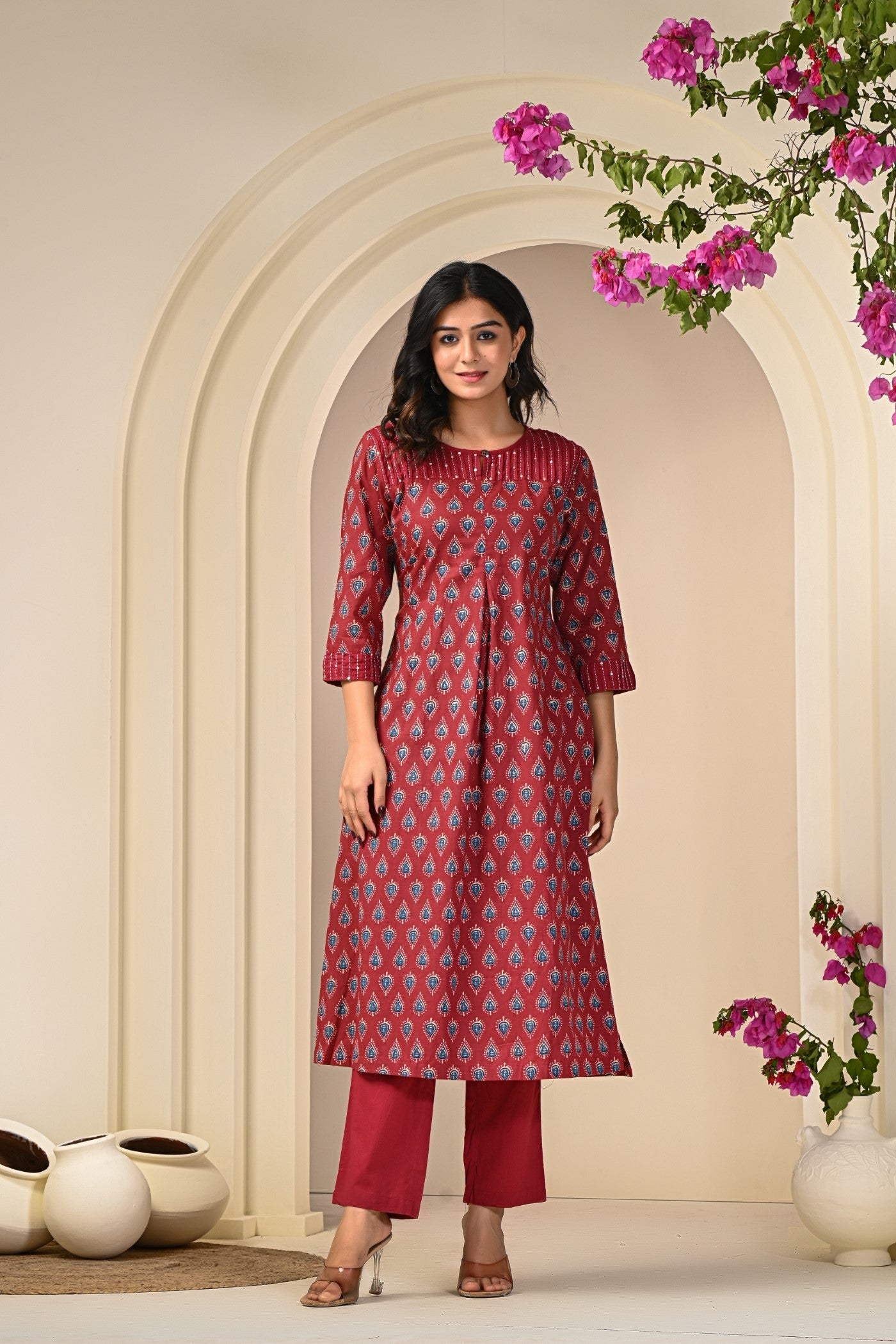 Neelufer Creation pure cotton maroon kurta set