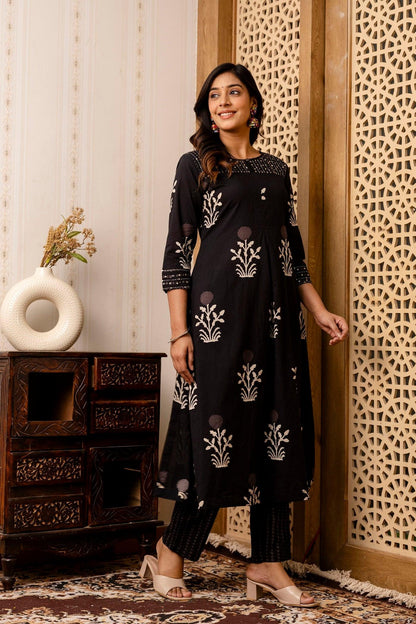 Black printed cotton kurta set wholesale women wear
