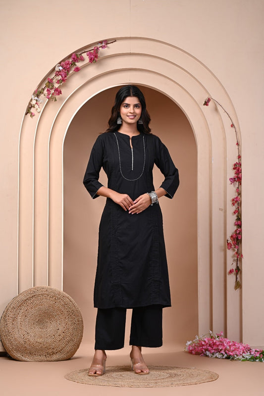 Neelufer Creation black pure cotton kurti front view