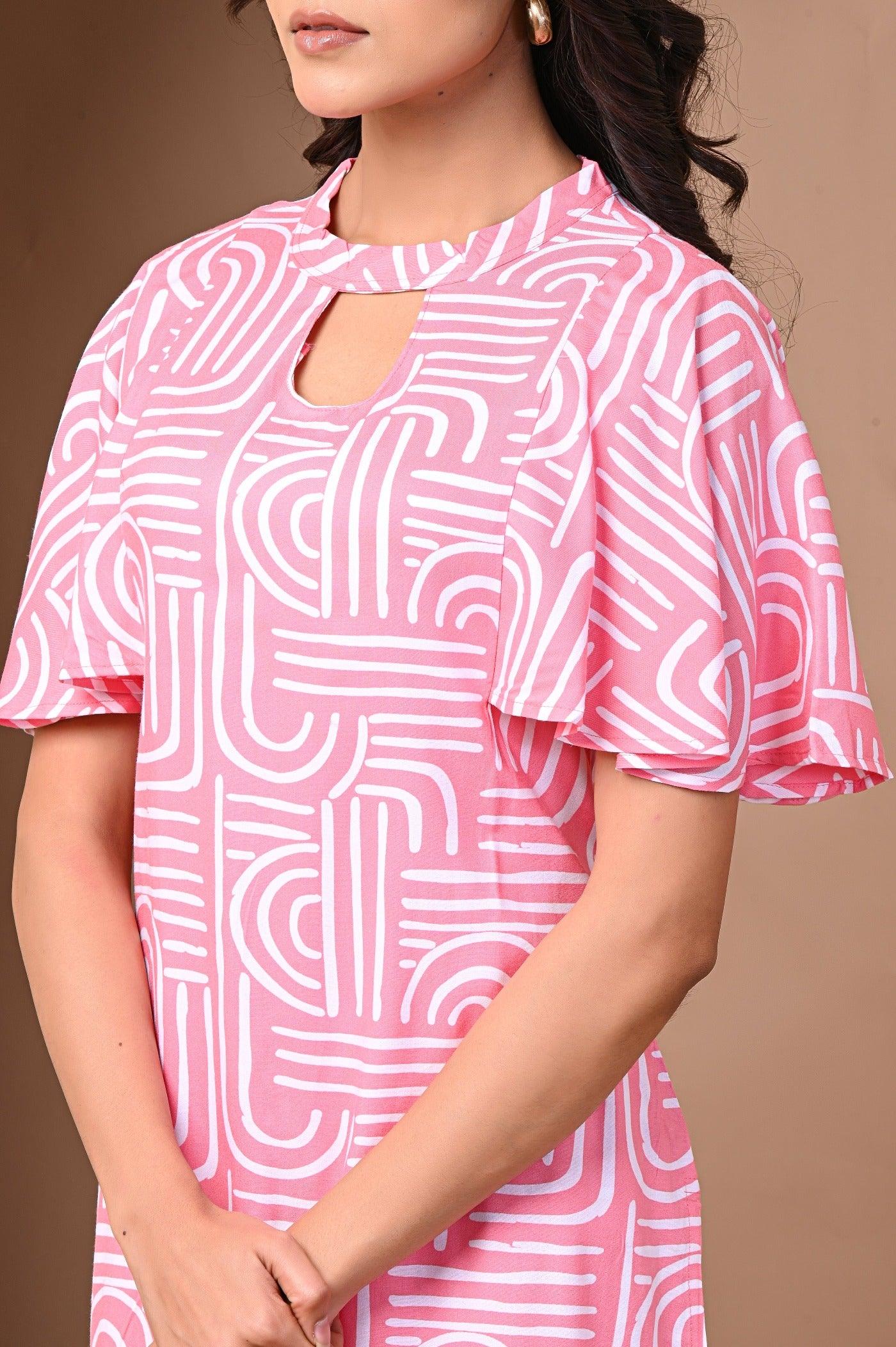 Neelufer Creation staple rayon pink kurti set