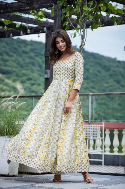 Neelufer Creation printed modal chanderi long dress