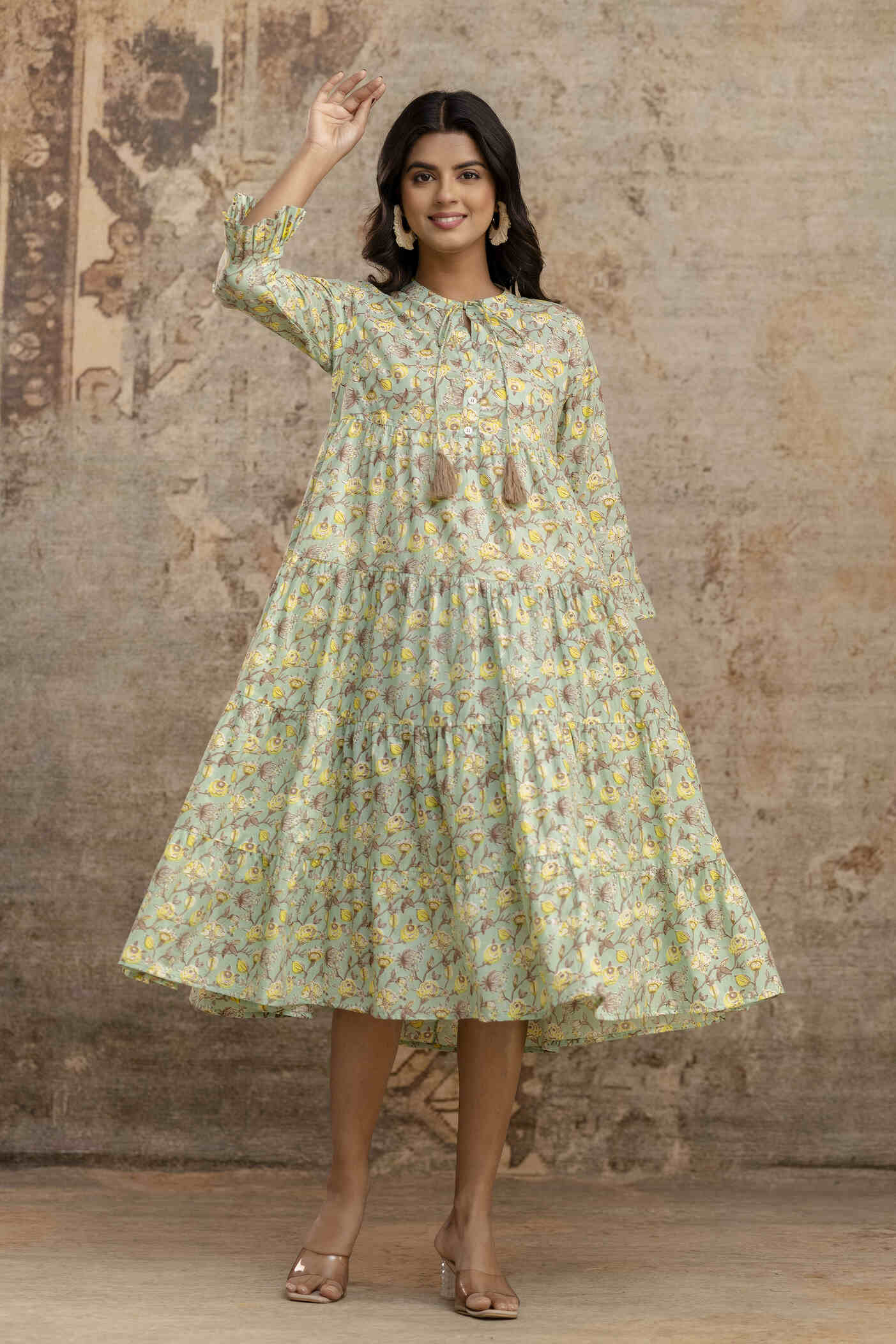 Neelufer Creation floral cotton Midi Dress for Women