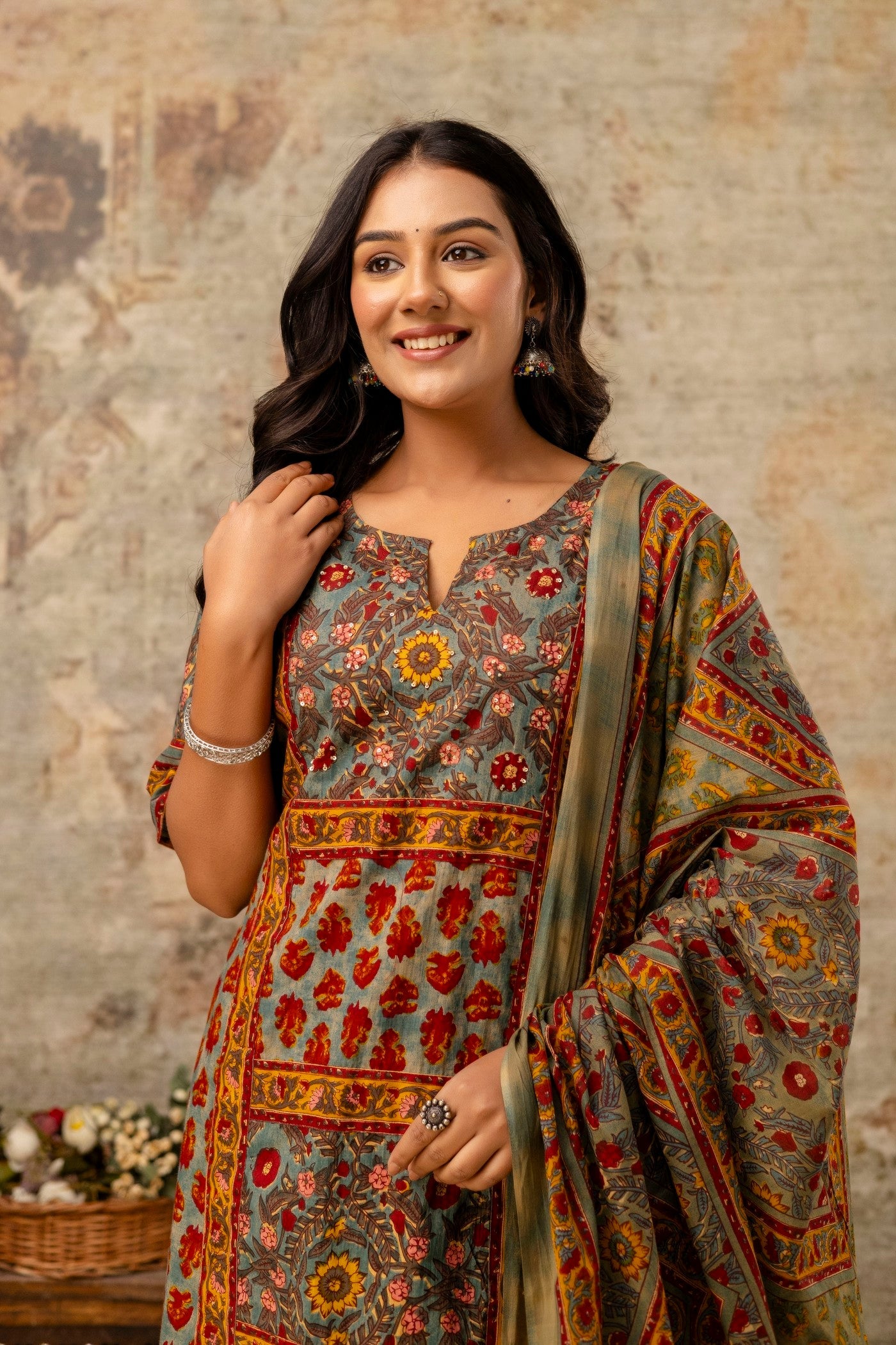 Mughal motif printed dupatta suit