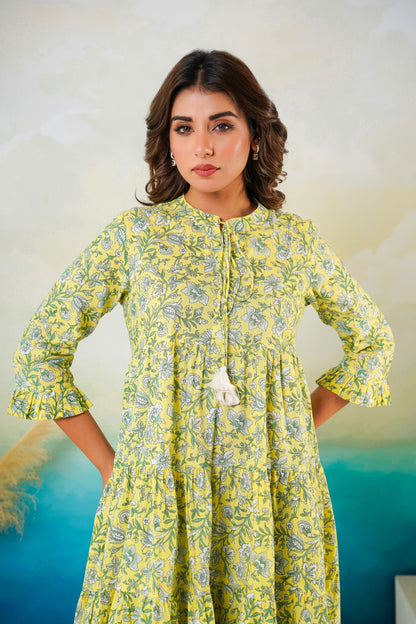 Pure cotton floral midi dress wholesale women wear