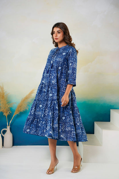 Navy blue midi dress with floral print