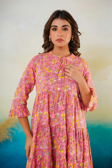 Pure cotton floral midi dress wholesale women wear