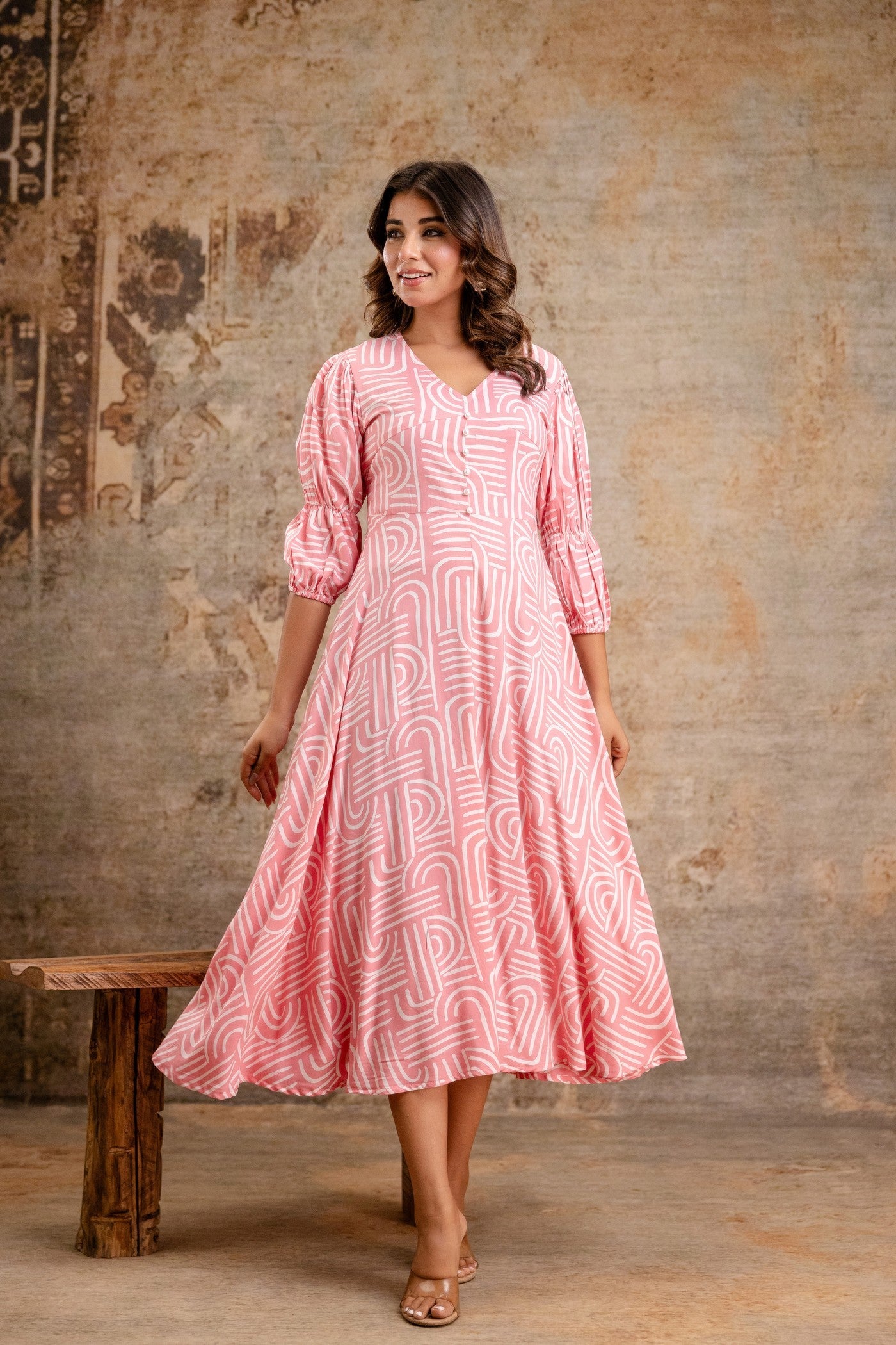 Neelufer Creation staple rayon pink midi dress