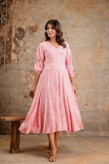 Neelufer Creation staple rayon pink midi dress