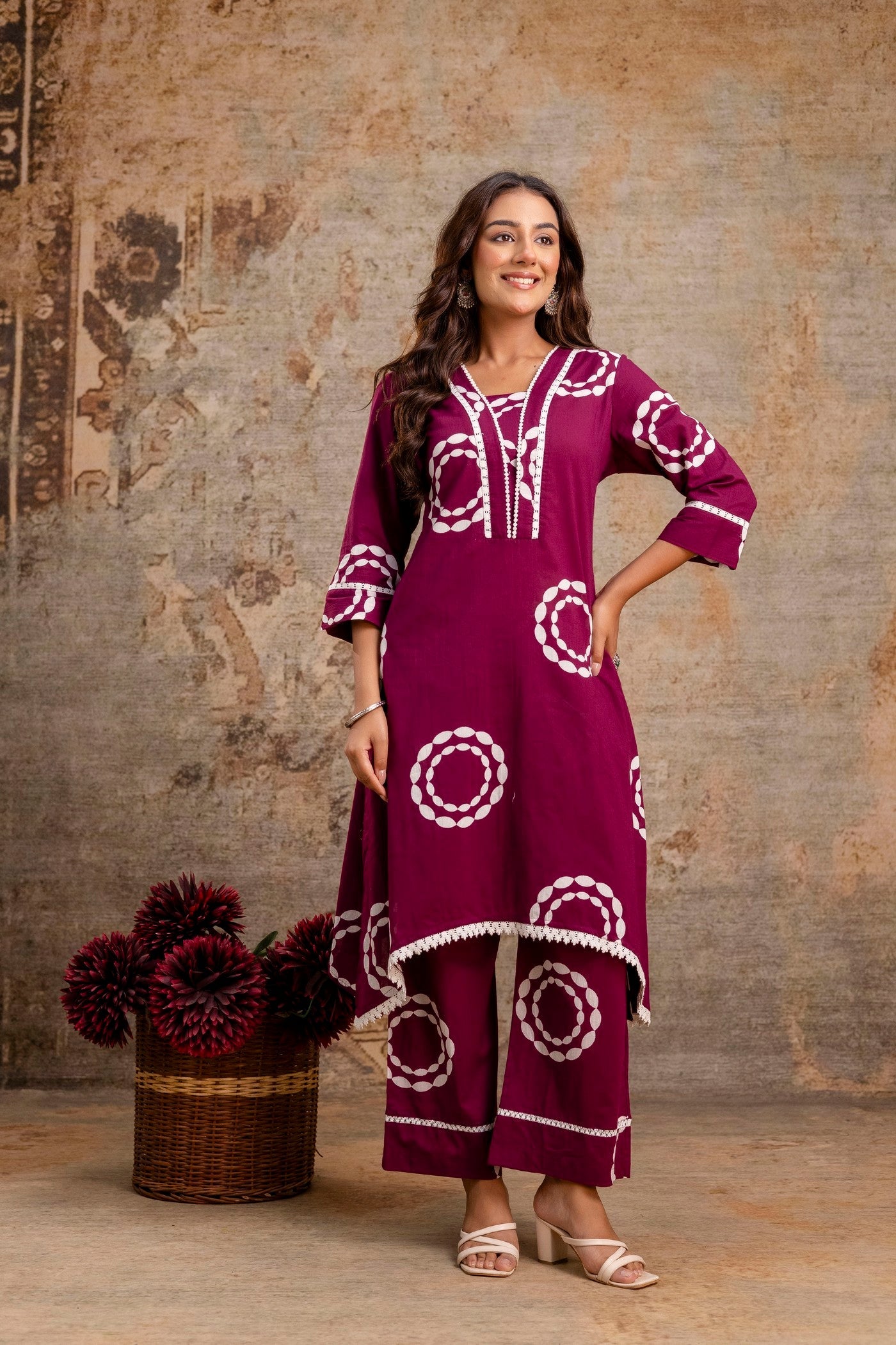 Wine cotton kurta set for boutique resale