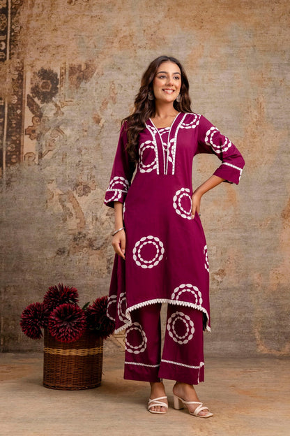 Wine cotton kurta set for boutique resale