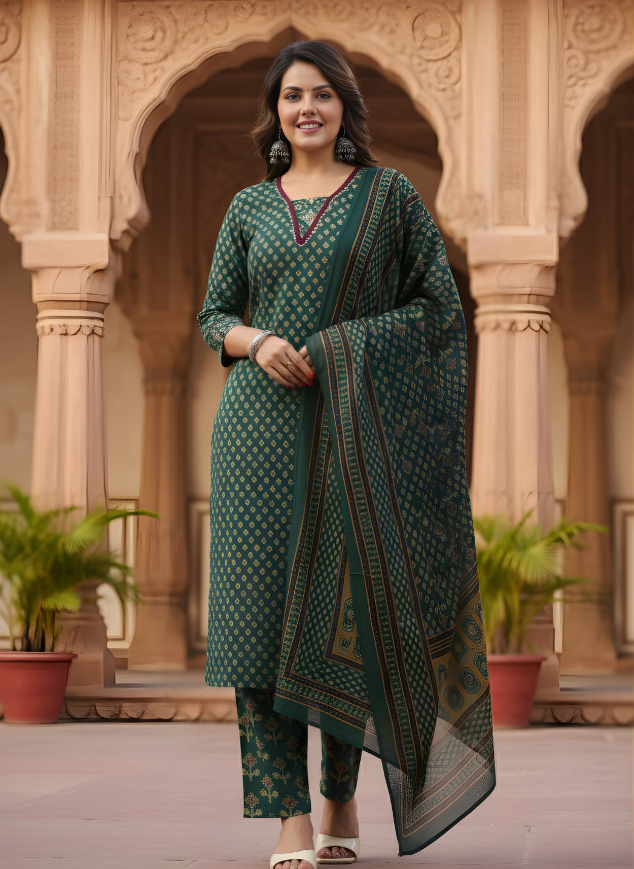 Pure Cotton Green Ethnic Set by Neelufer Creation