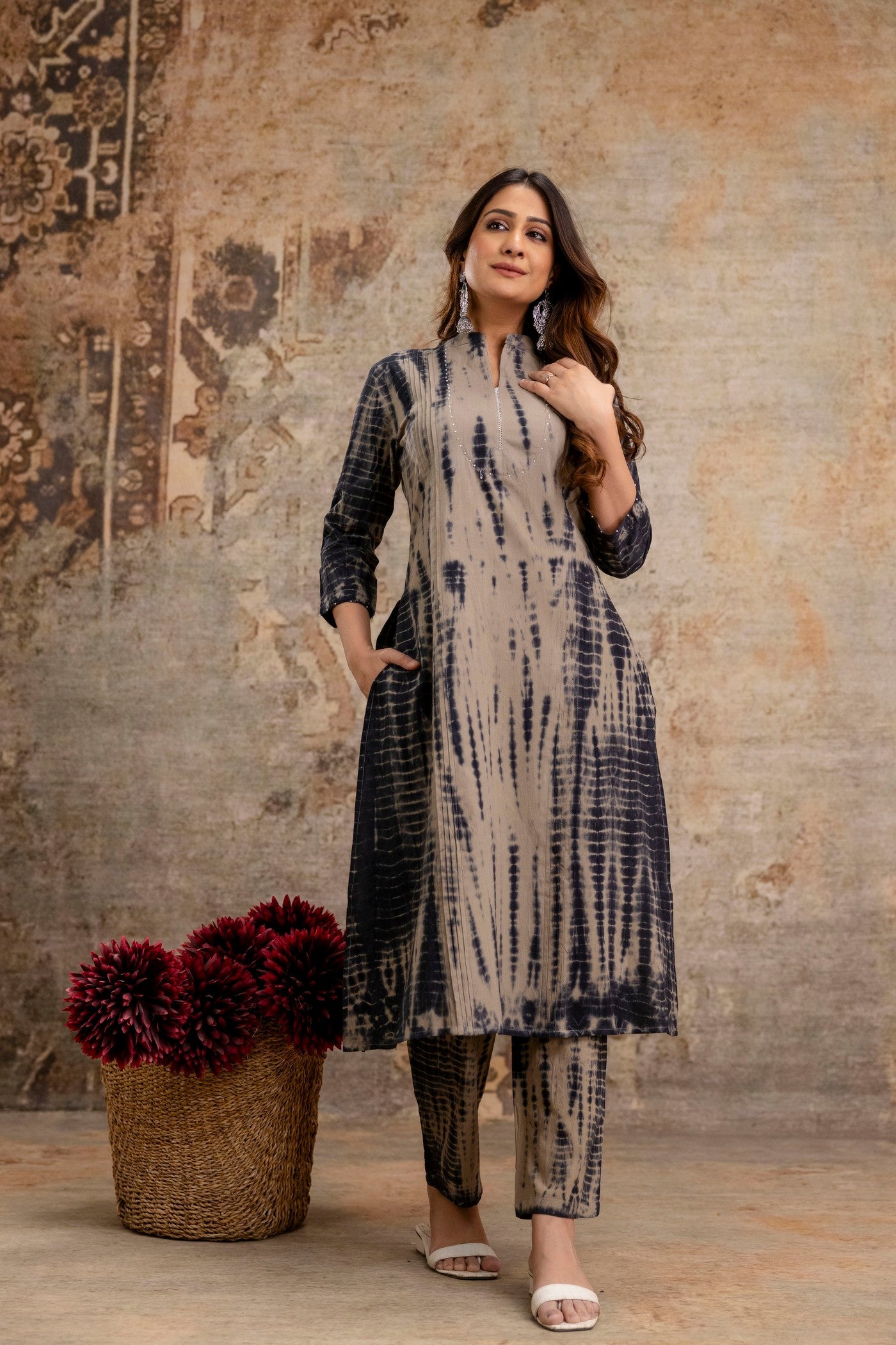 Front view indigo cotton kurta set
