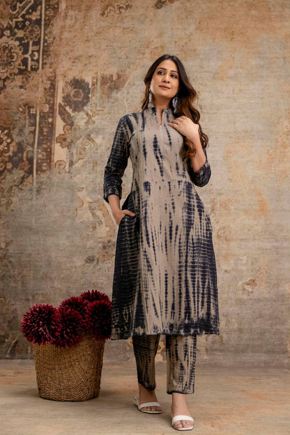 Front view indigo cotton kurta set