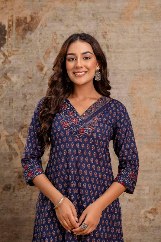 Pure cotton handwork neckline kurta set