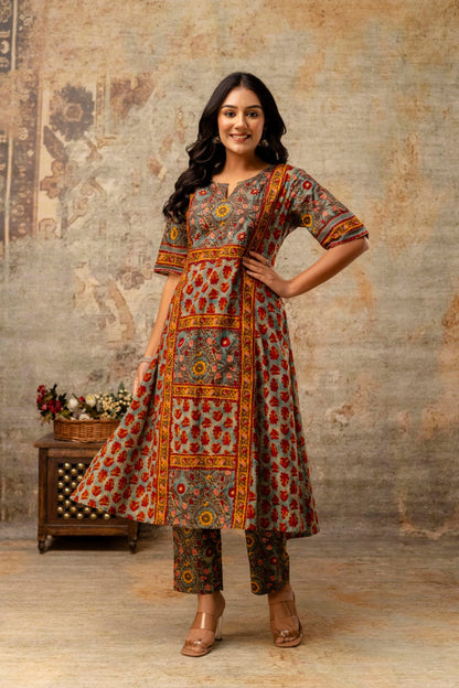 Pure cotton suit with traditional prints
