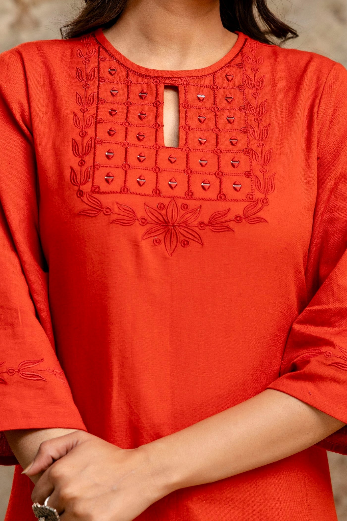 Rust color ethnic cotton kurta