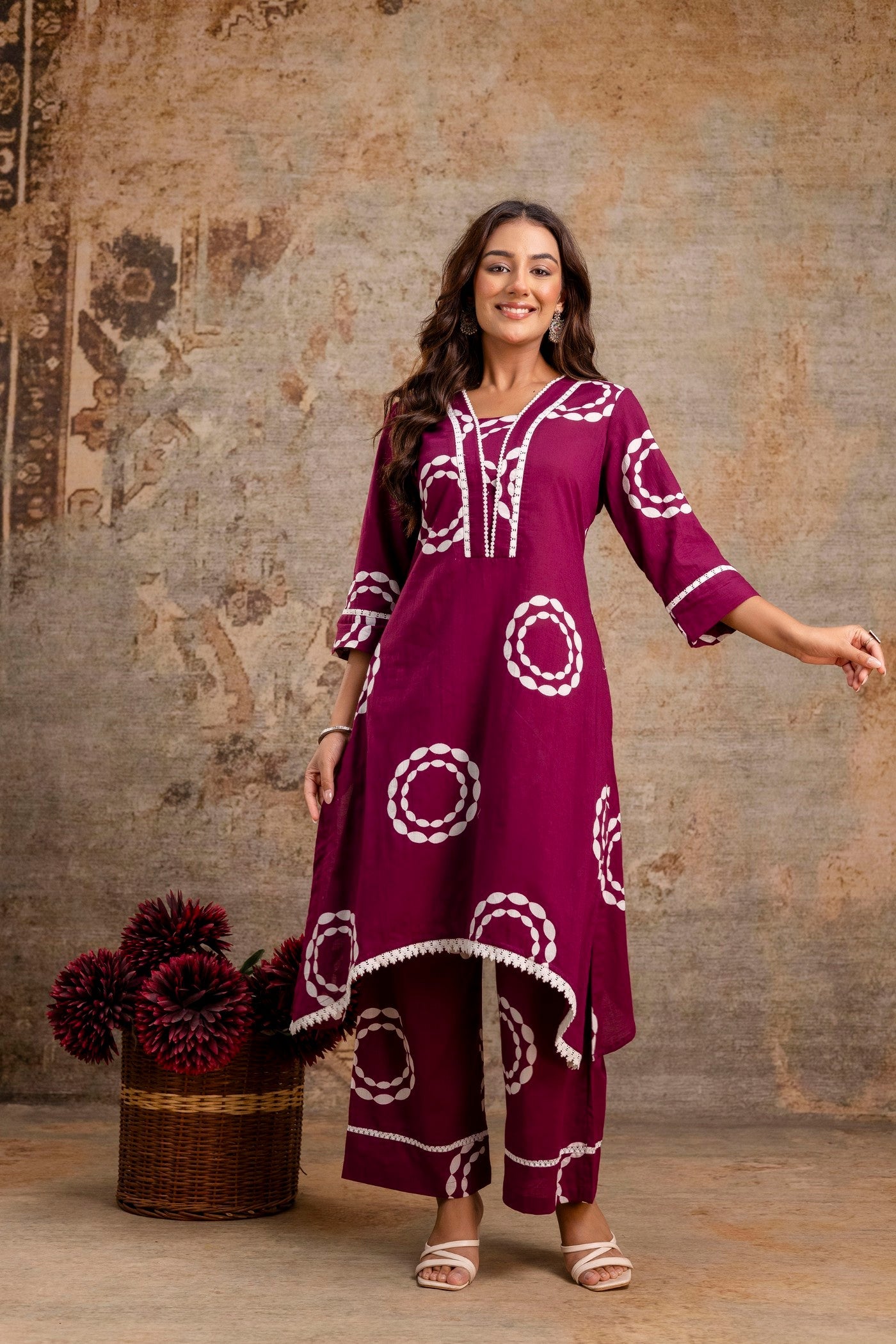 Wine cotton kurta set for boutique resale