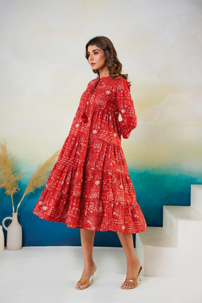 Red cotton midi dress manufacturer India