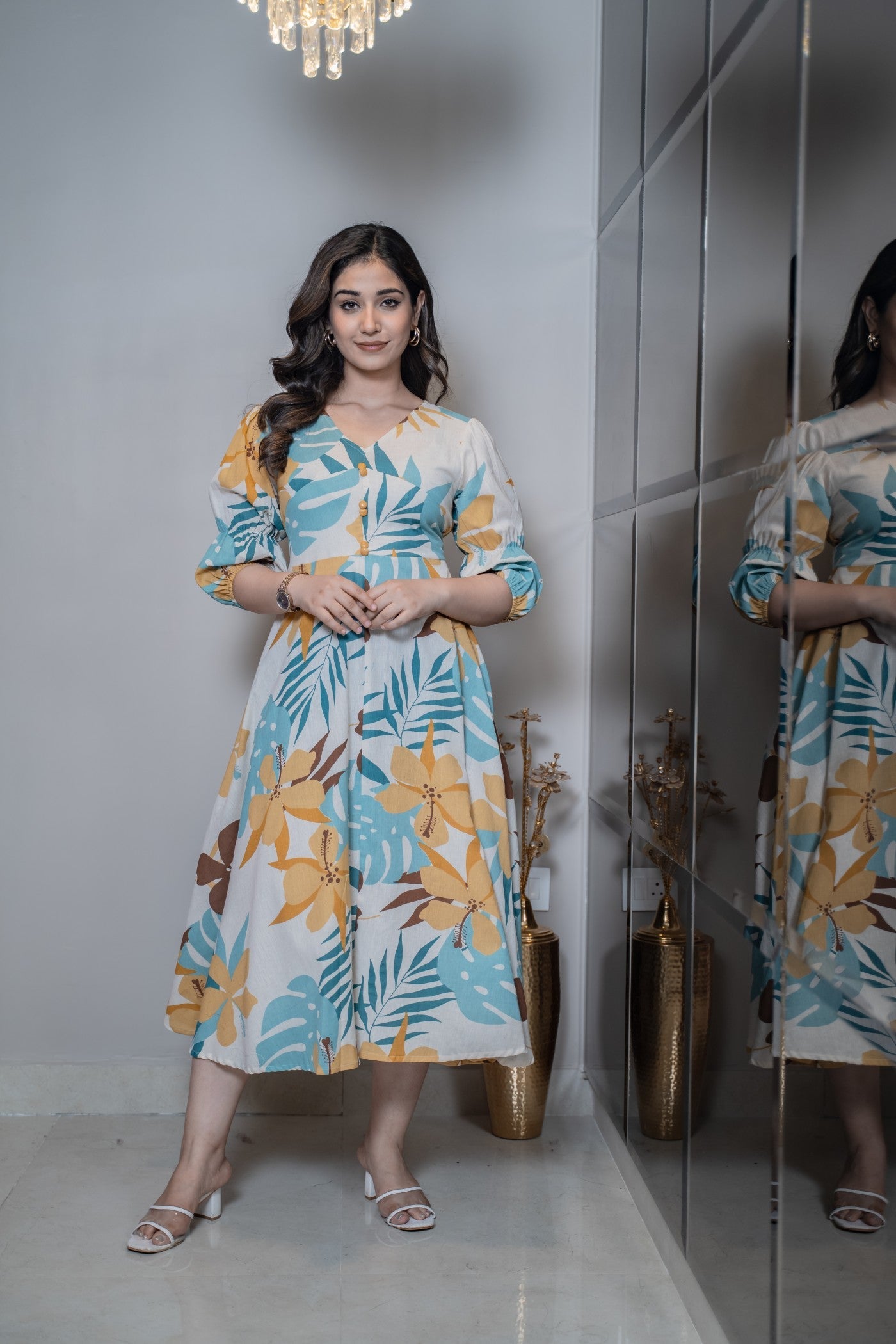 Summer floral midi cotton dress